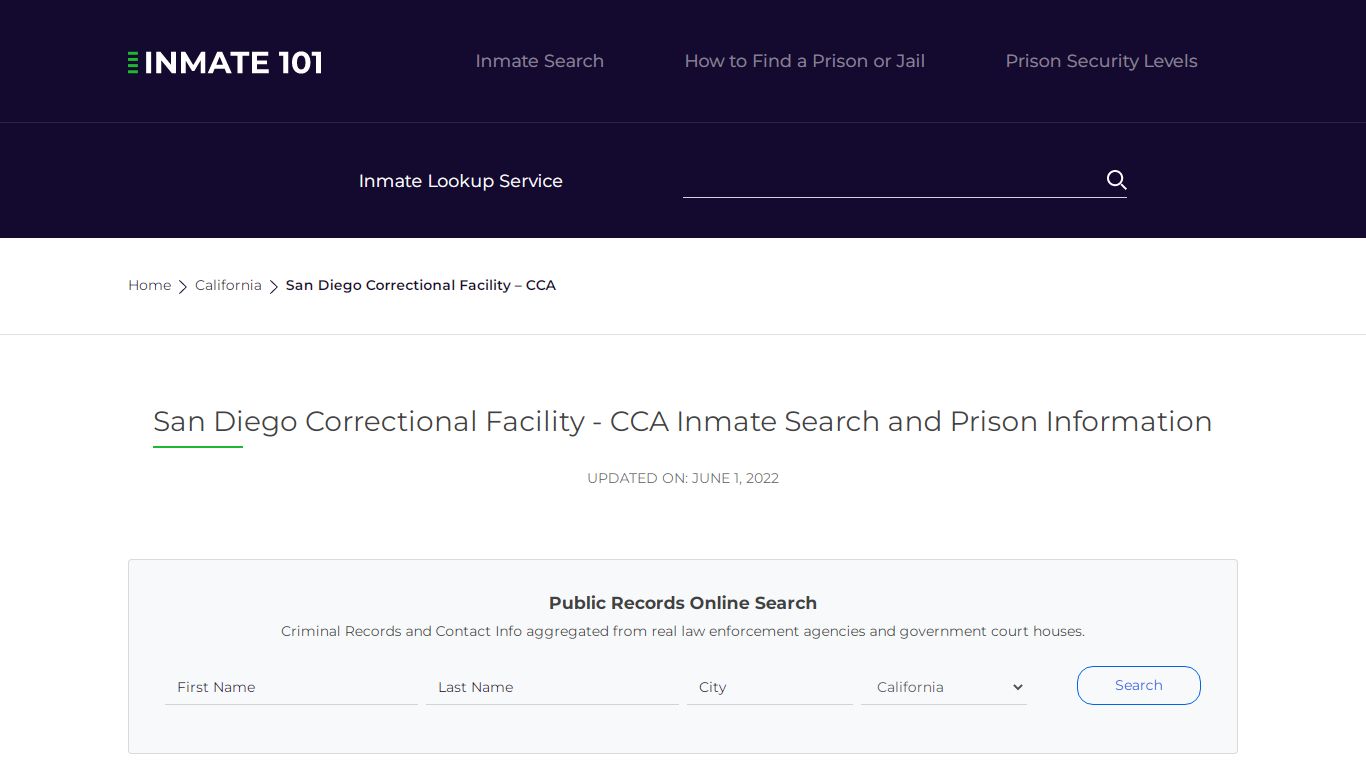 San Diego Correctional Facility - CCA Inmate Search ...